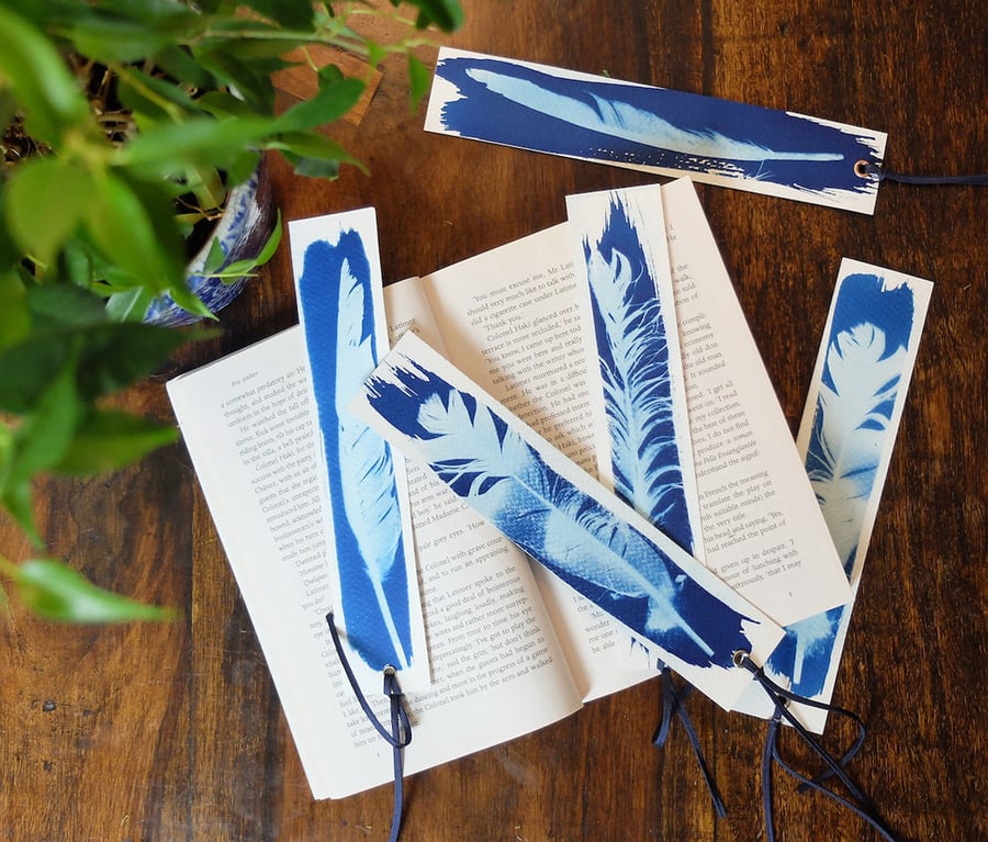 Feather Cyanotype Bookmarks Pair
