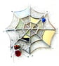 Spiders Web Suncatcher Stained Glass with Red Spider and Blue Fly 045