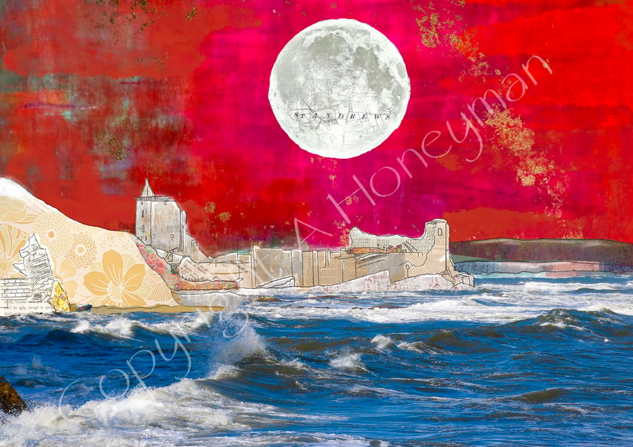 St Andrews Castle Mixed Media Art Print (red)