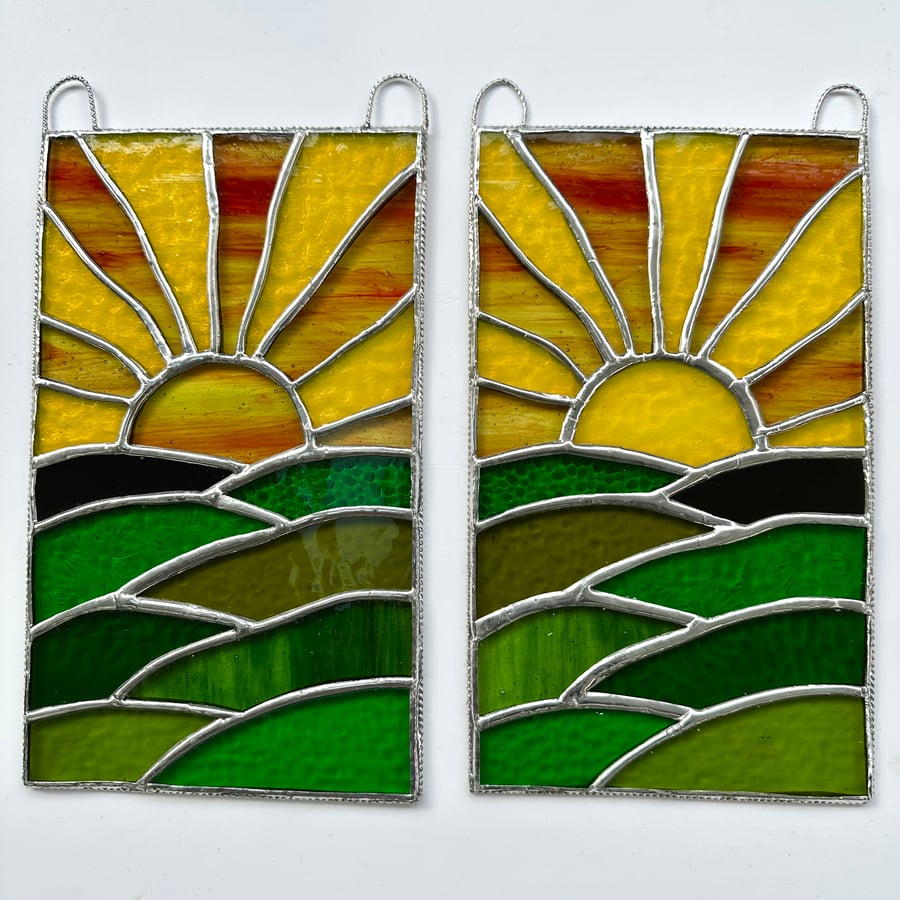 Stained Glass Large Sunset Panel Suncatcher - Handmade Window Decoration 