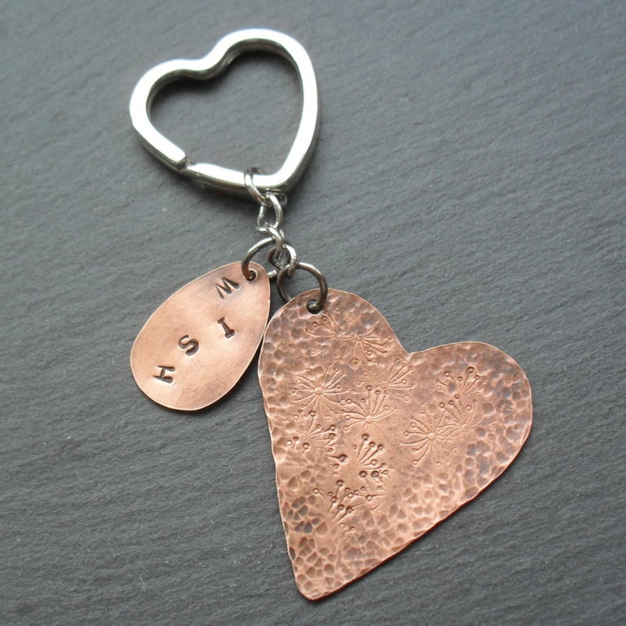 Copper Heart Dandelion Wish Keyring