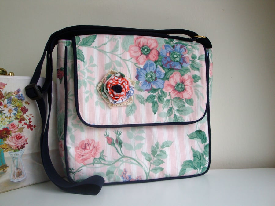 SALE Floral cotton Cross Body Bag - spring bag - shoulder bag 