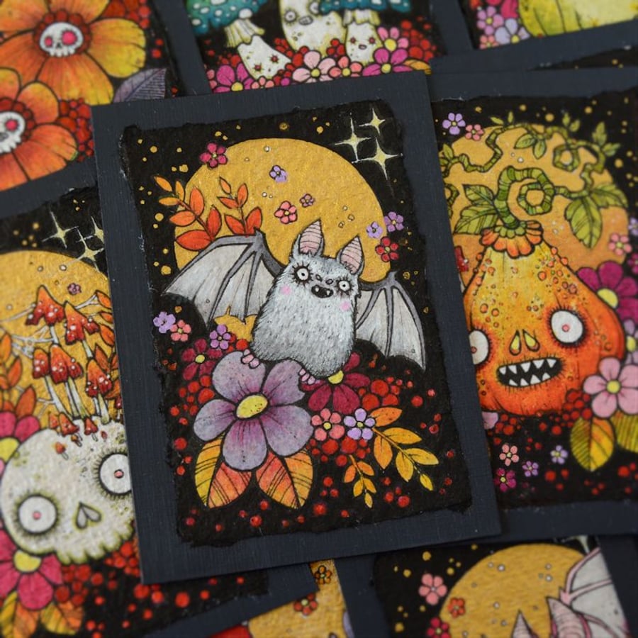 haunted ghost bat - original aceo illustration