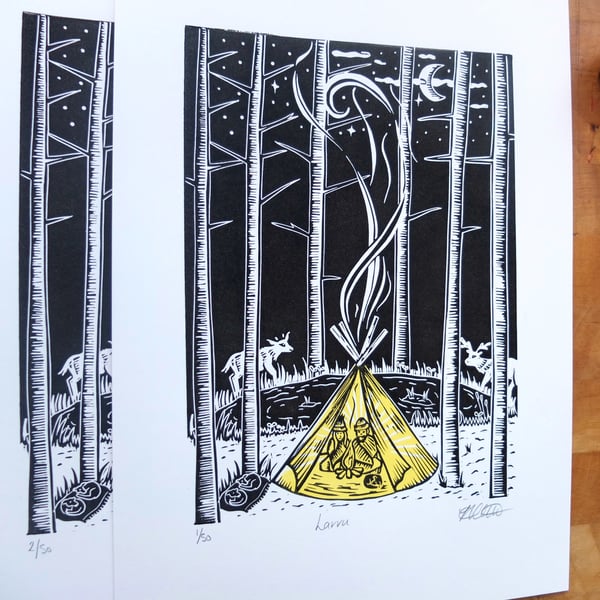 SALE "Lavvu" Original Lino Print 