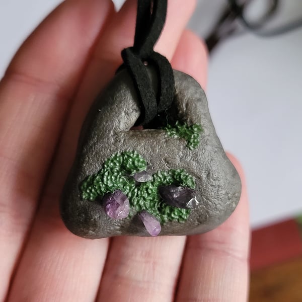 Polymer Clay Pendant, Realistic Stone Necklace, Amethyst Gemstone Jewellery
