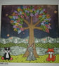 Quirky art, original handmade paper collage picture, rainbow tree with animals - Image 2