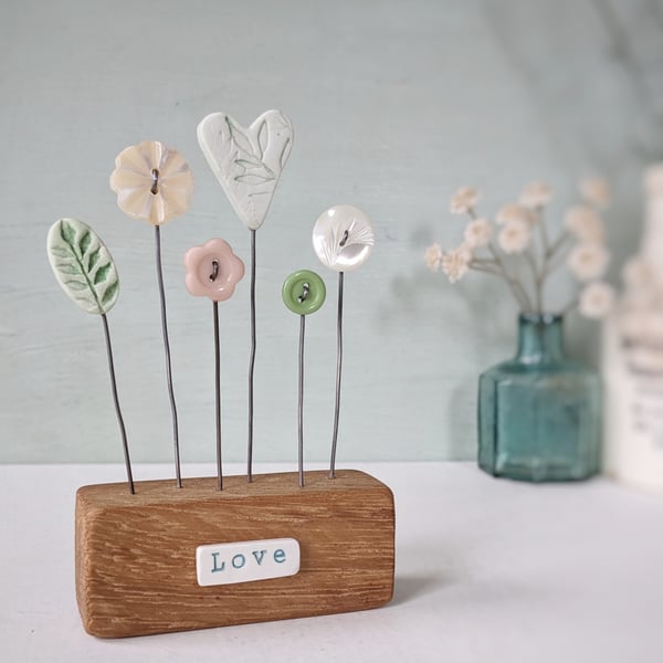 Clay Heart and Flowers in a Button Garden Block 'Love'