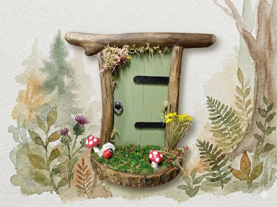 Handcrafted driftwood fairy door.