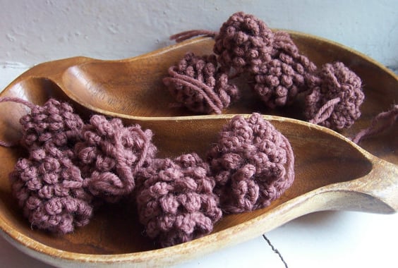Crochet pinecone hanging ornament in wool yarn