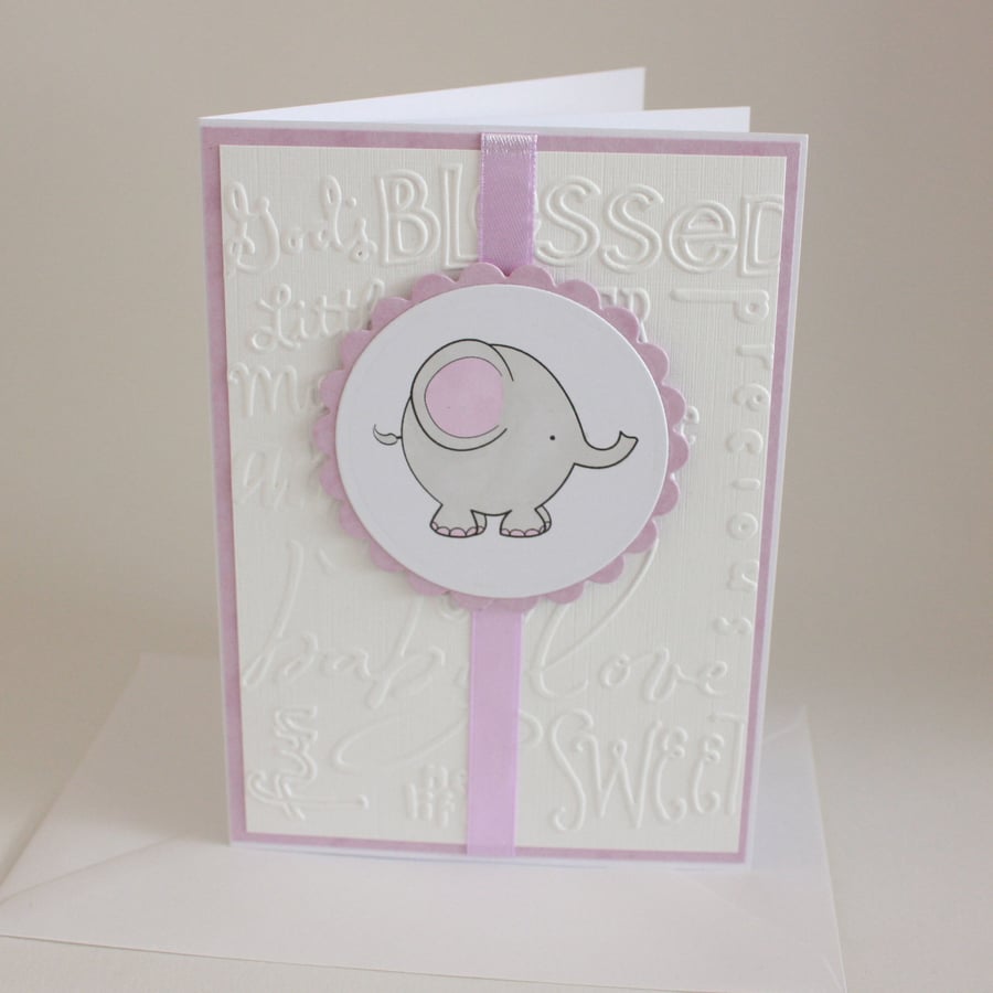 Lilac elephant baby card