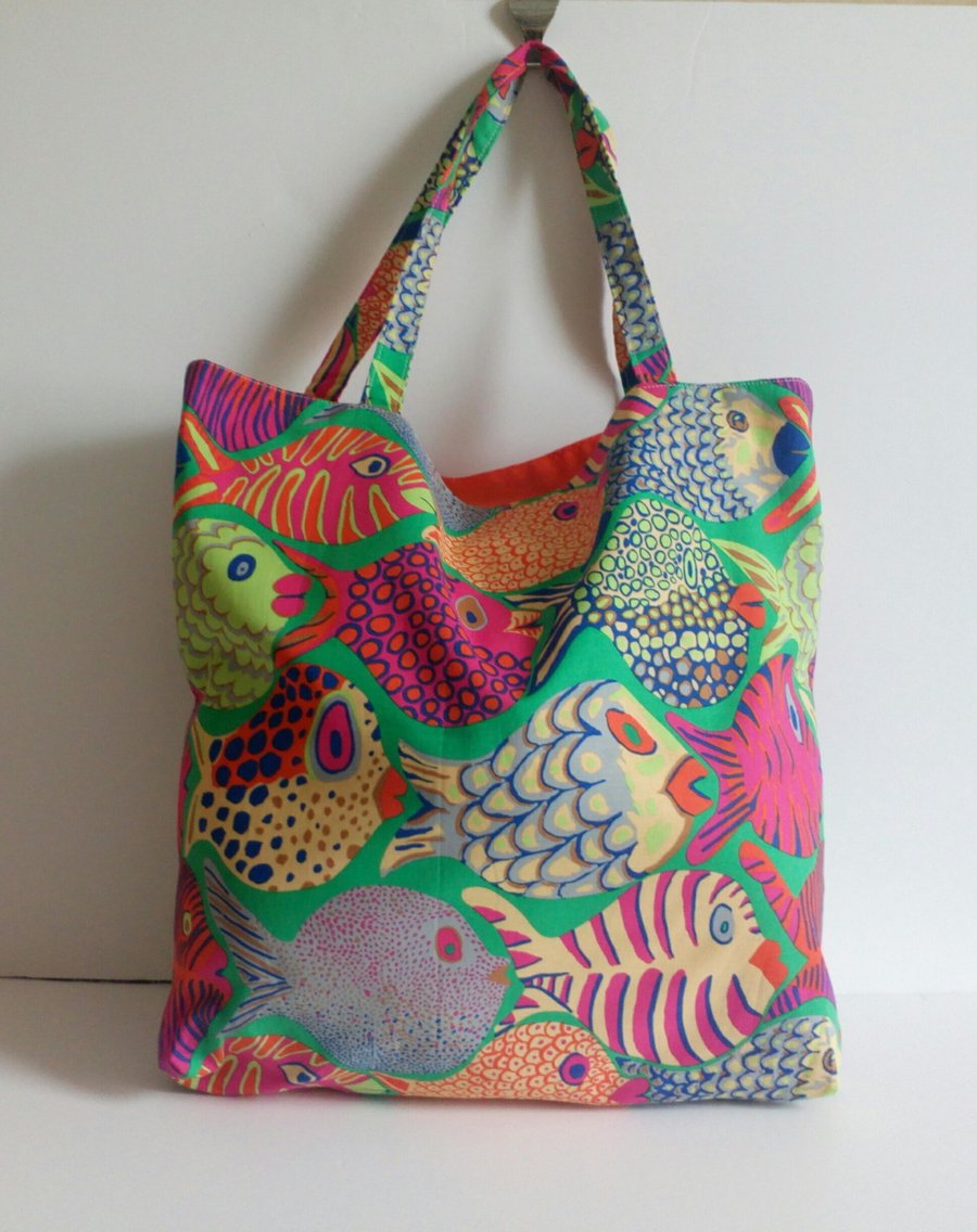 Fabric shopping bag, cloth bag, cotton bag, fish design, tote, bag, fun, shopper