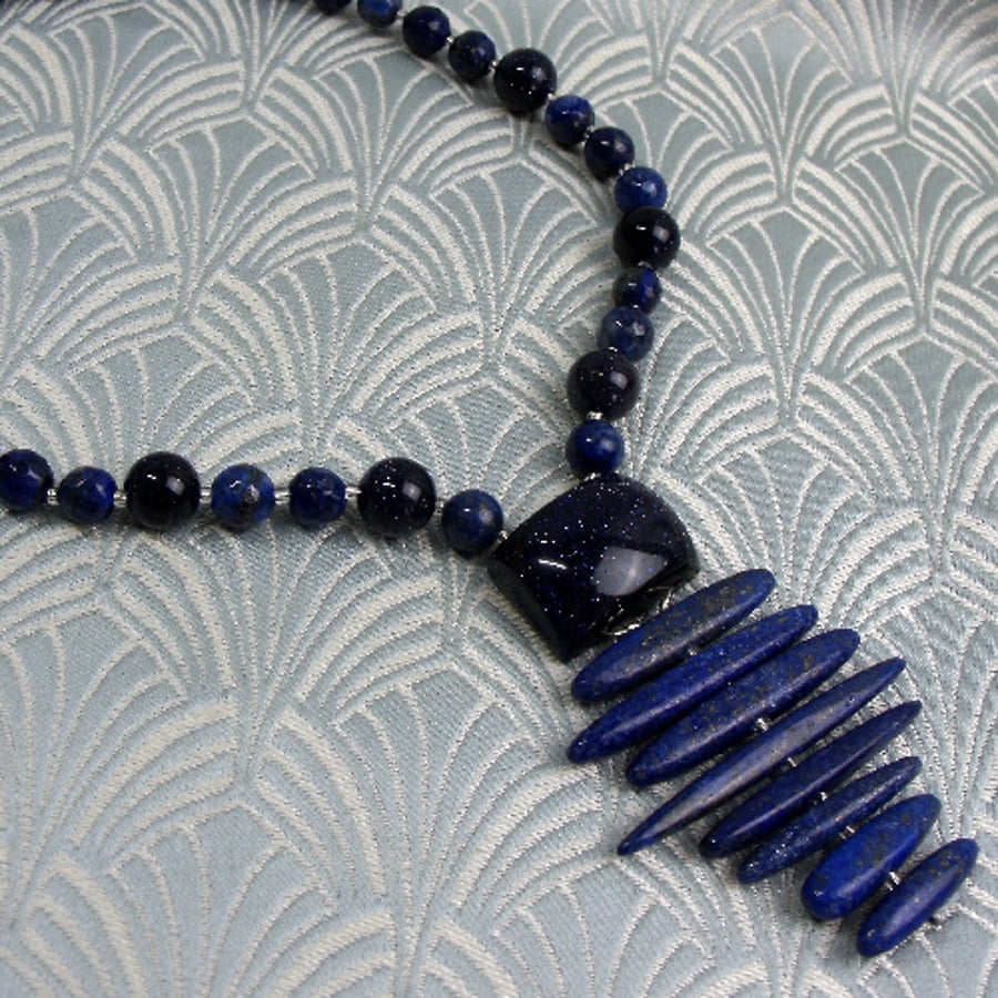 Blue Necklace, Blue Lapis lazuli Necklace, Blue Pendant Necklace CC29