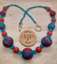 Turquoise and poppy red chunky necklace - Image 3