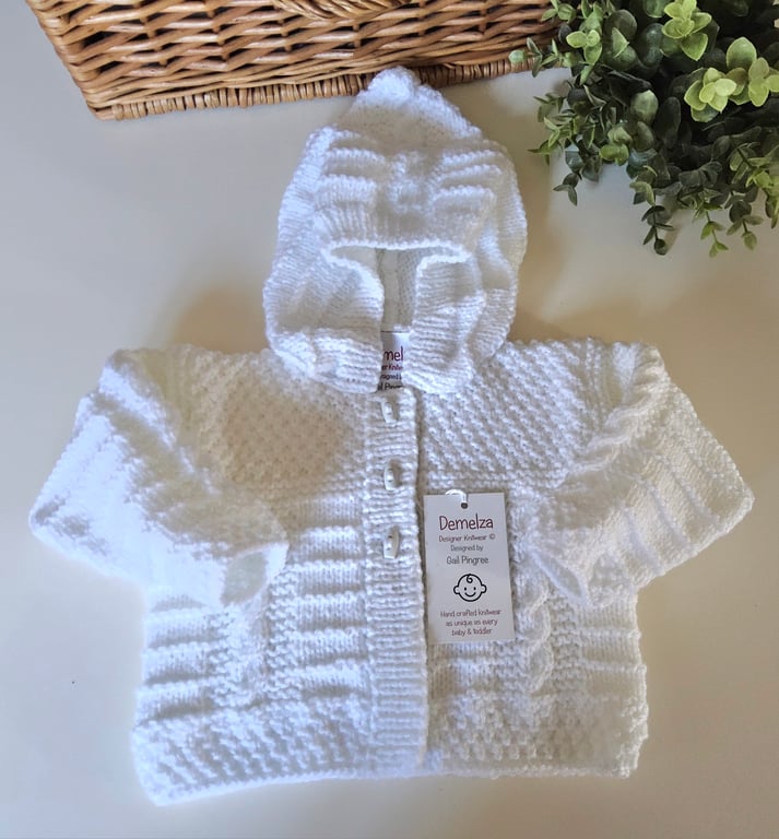 Designer Baby Hooded Jacket Hand Knitted  3-9 months size