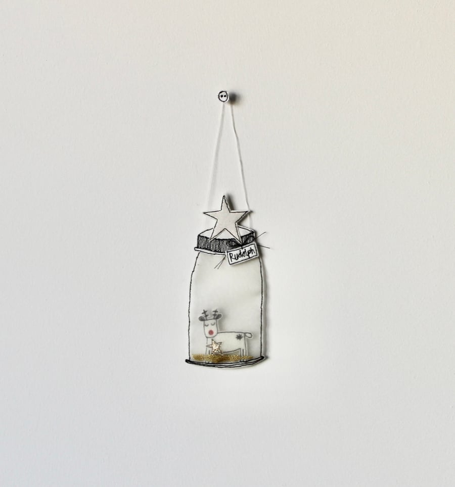 'Reindeer' Fabric Jar - Hanging Decoration