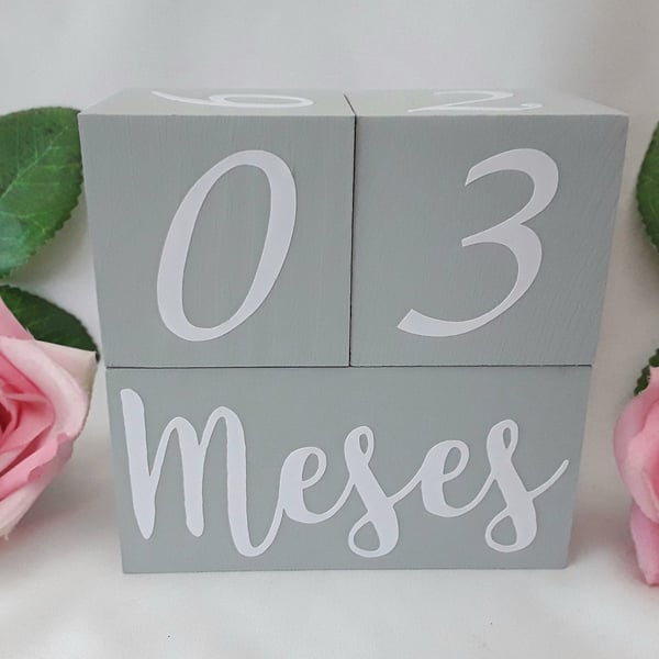 Spanish Milestone Wood Blocks, Spanish Wood Blocks,Painted Blocks.Nursery Decor,