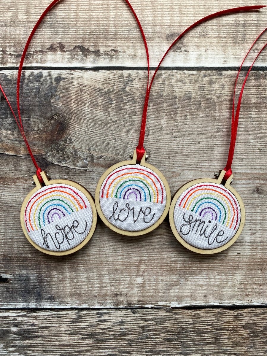 Rainbow Smile Live Hope Mini Hoop Art Decoration Free Motion Embroidery
