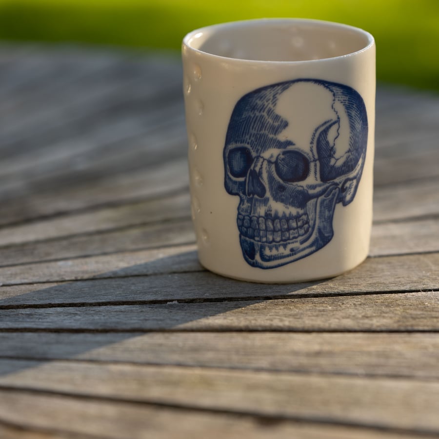Handmade Porcelain Votive - with Skully illustration