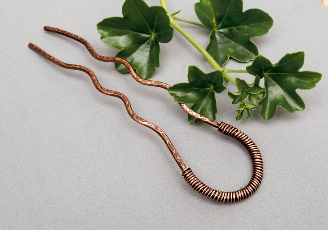 Antique textured copper Hair Fork , Hair pick ,Copper Hair fork,Hair bun Sticks,