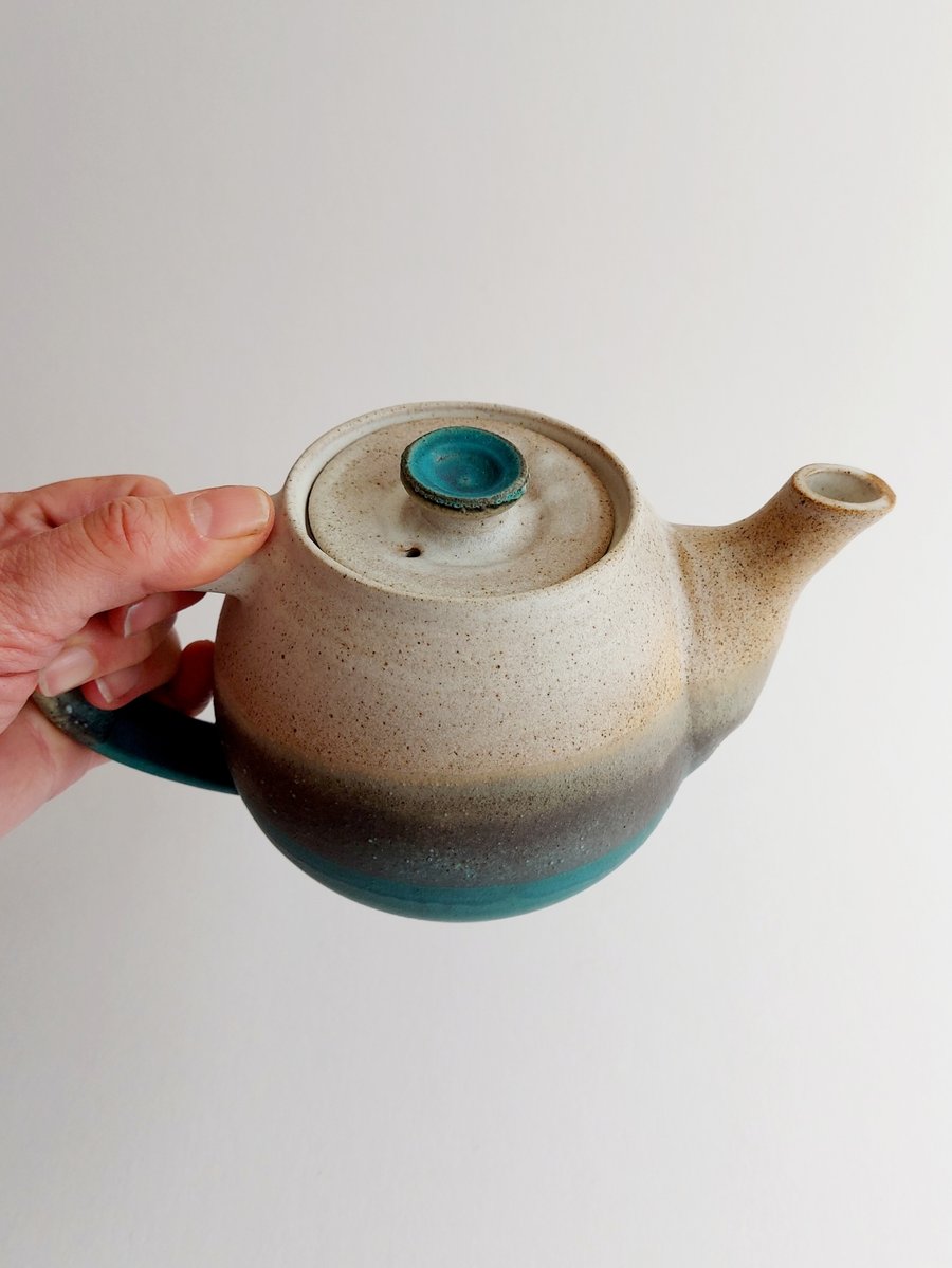Large Handmade thrown stoneware Teapot in Tiree Sea glaze