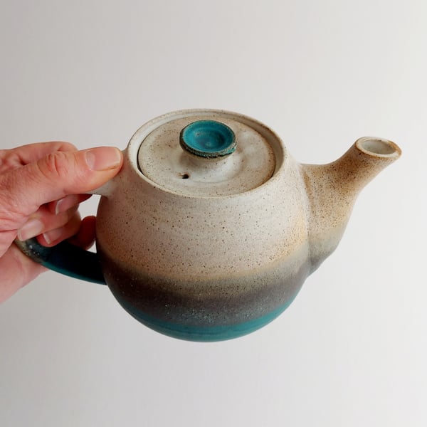 Large Handmade thrown stoneware Teapot in Tiree Sea glaze