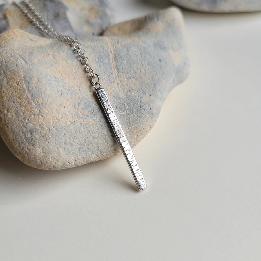 Perfectly Imperfect, Silver Birch Bar Pendant Necklace