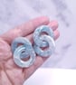 Silver and pale blue hoop earrings - Image 2