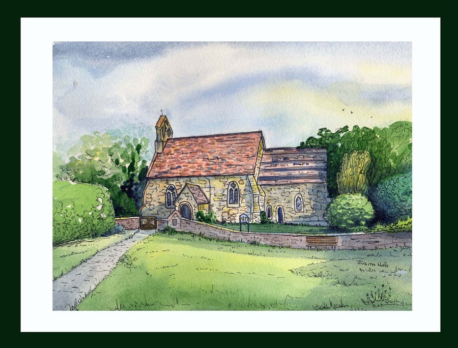 Original watercolour of the Church of St James, Dengie