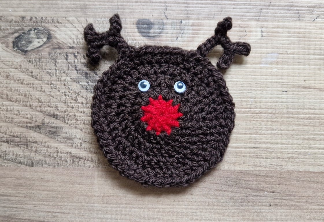 Reindeer Coasters, Handmade Crochet Christmas Coasters - Set of 4