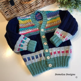 Colourful Boy's Hand Knitted Cosy Warm Cardigan  1-2 Years size