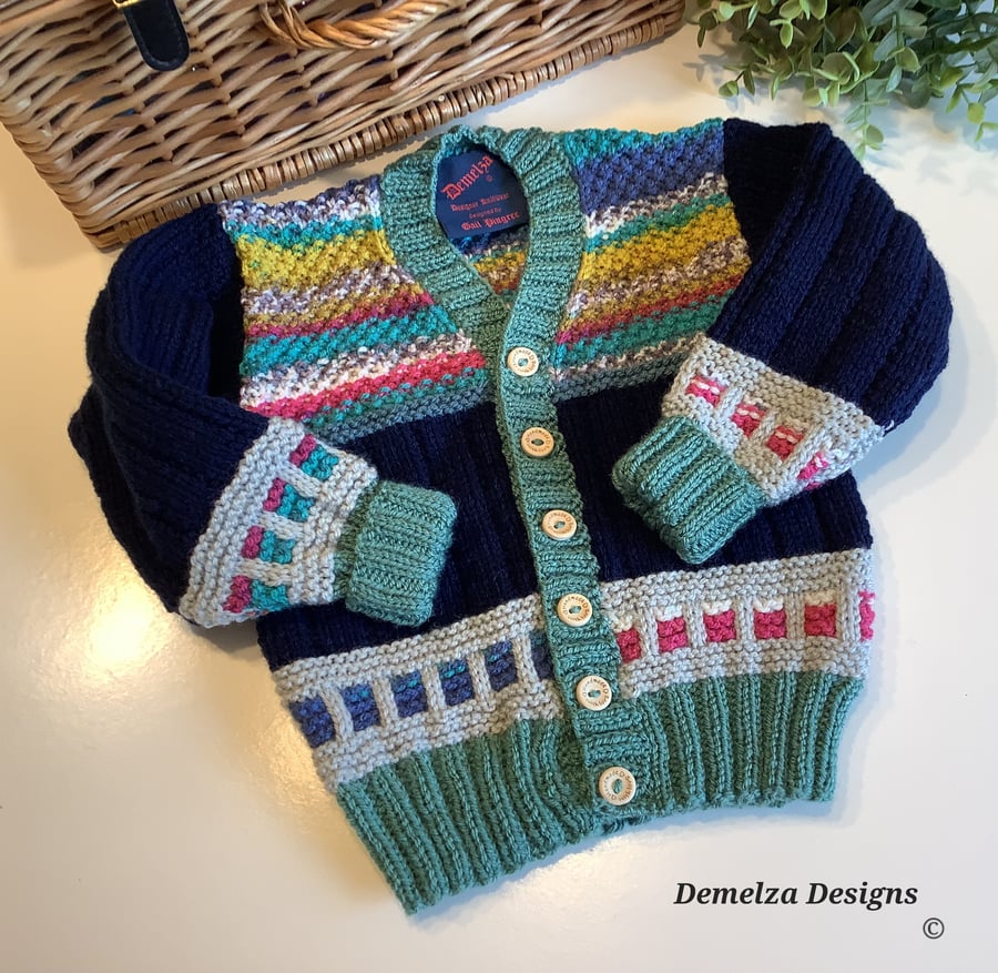 Colourful Boy's Hand Knitted Cosy Warm Cardigan  1-2 Years size