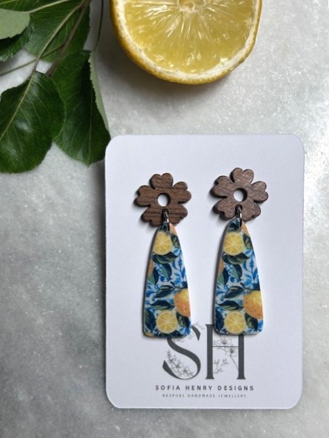 Lemon Floral Drop Earrings - Handmade Mediterranean-Inspired Jewellery