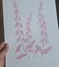 'Foxgloves' An original linoprint of foxgloves in three colours. - Image 7