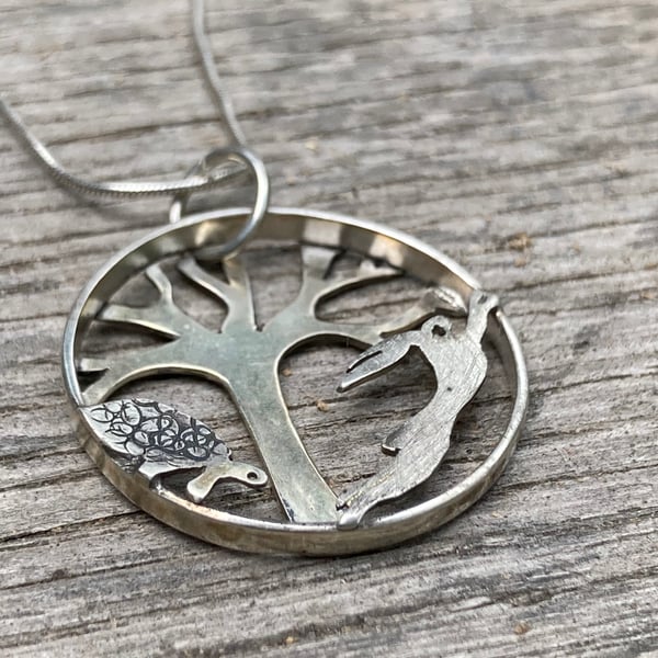 Tortoise and hare sterling silver necklace