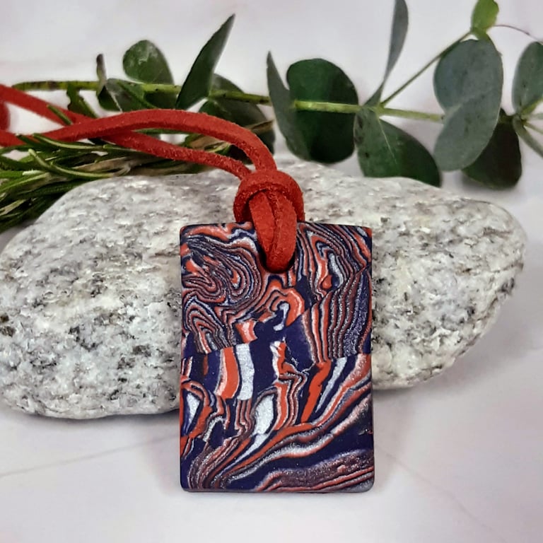 Red, blue and silver rectangular pendant