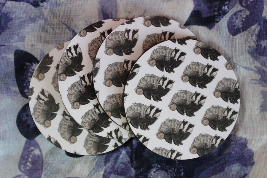 Badger Pattern Handmade Wooden Round Drinks Coaster