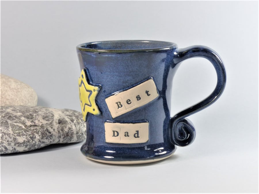 Star  Best Dad -  Blue Stoneware Mug,  Ceramic Pottery UK Wheelthrown Handmade 