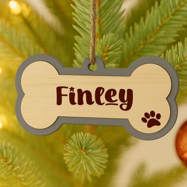 Personalised Christmas Decor - Custom Dog Name: Dog Bone - Layered Bauble 3