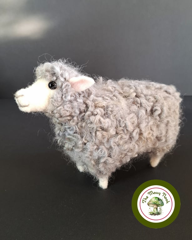 Baanabas the Grey Sheep. Needle Felted with Wool Fibres. 