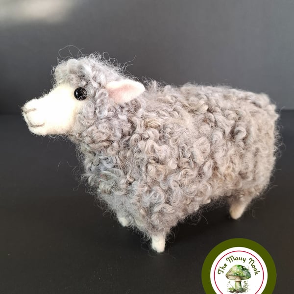 Baanabas the Grey Sheep. Needle Felted with Wool Fibres. 