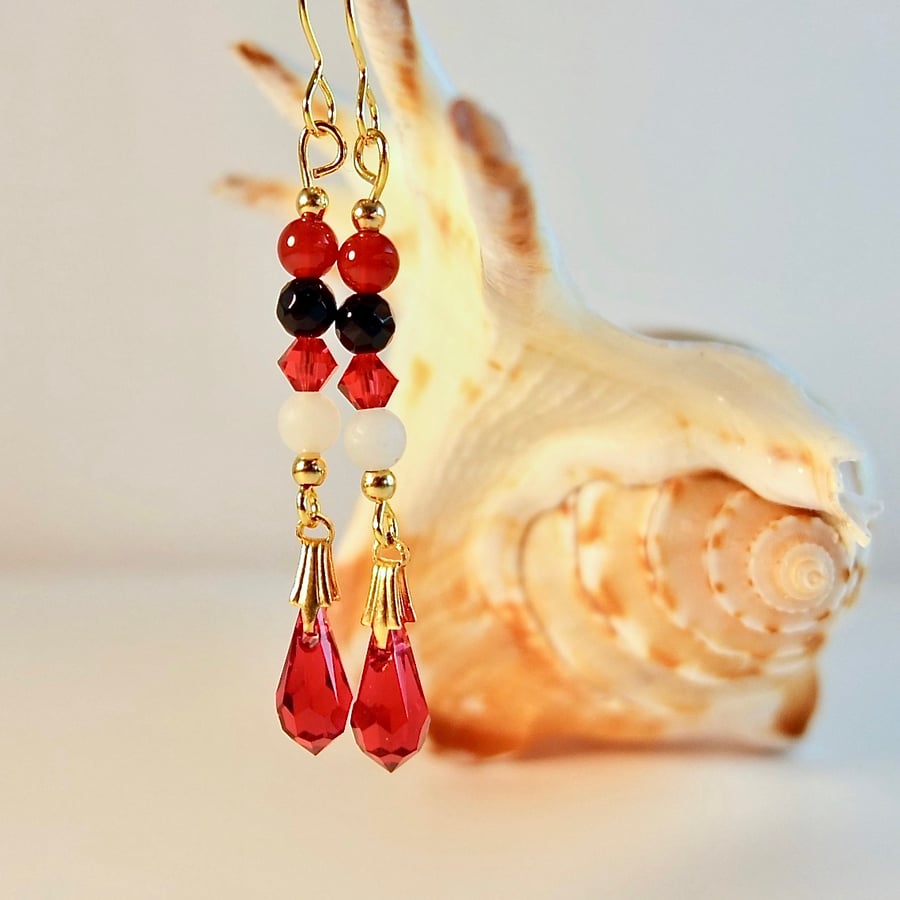Swarovski Ruby Red Teardrop Earrings - Handmade In Devon
