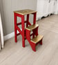 Red Wooden Folding Step Stool. Gold Kitchen Step Ladder UK