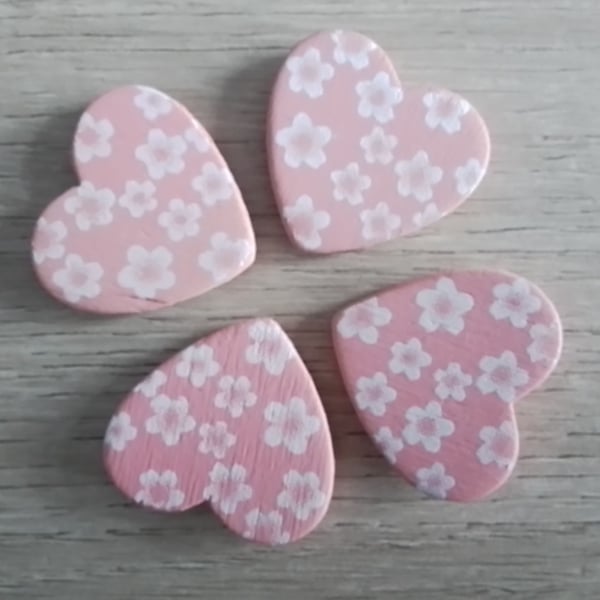 Set of 4 Pink Flower Heart Magnets, Fridge Magnets, Office Magnets