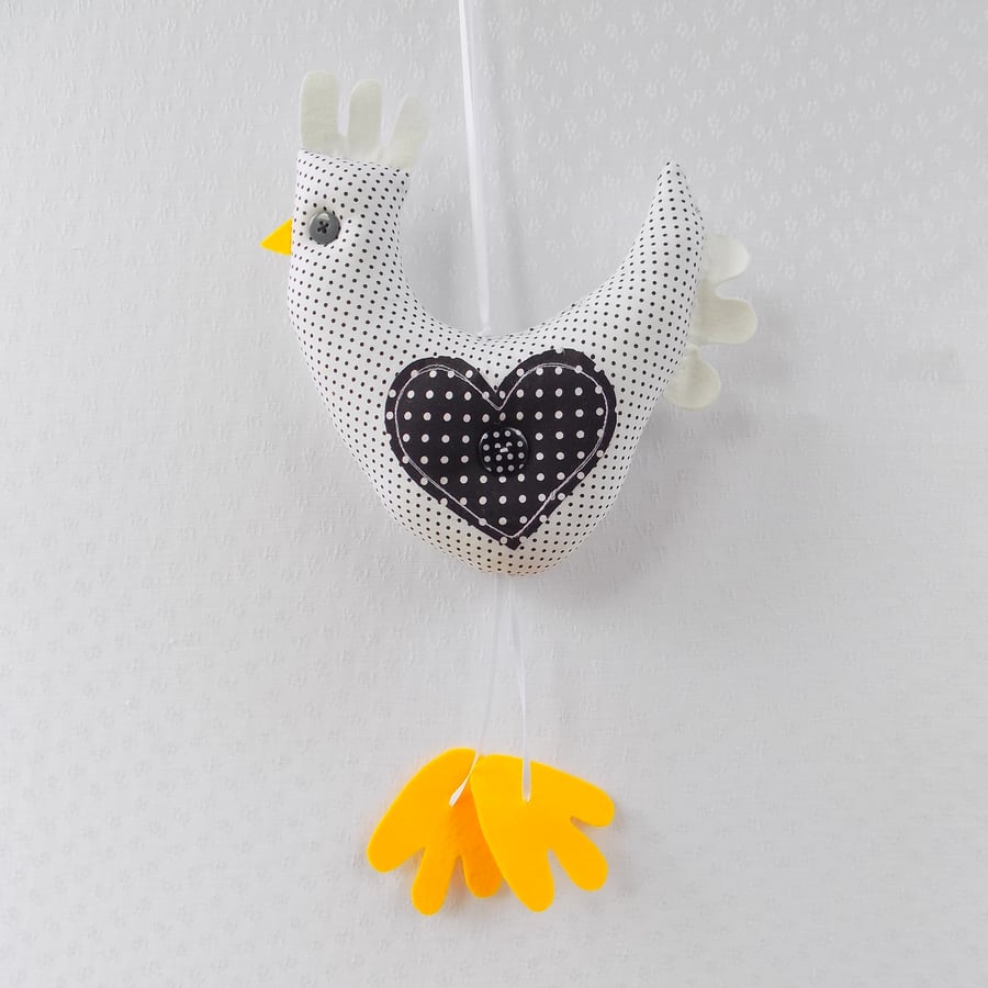 Black and White Spotty Chicken With Heart Quirky Decoration Unusual Easter Gift