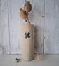 BOTTLE VASE hand-built stoneware pottery vase with black cross motif - Image 1