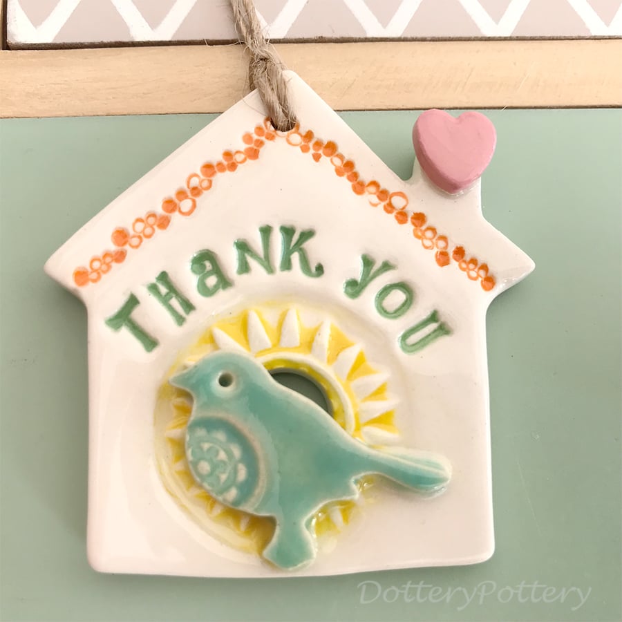 Small Ceramic bird house decoration Thank You