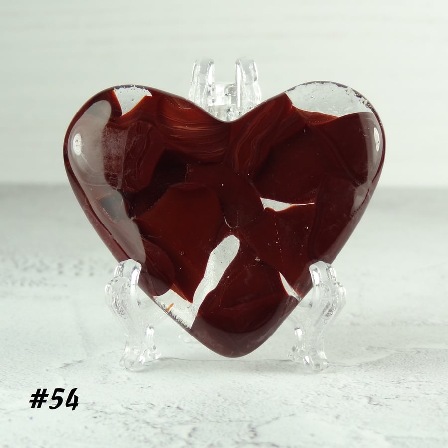 Red fused glass heart pocket hug with stand 5x4.5cm, handcrafted (54)