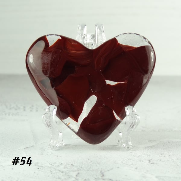 Red fused glass heart pocket hug with stand 5x4.5cm, handcrafted (54)