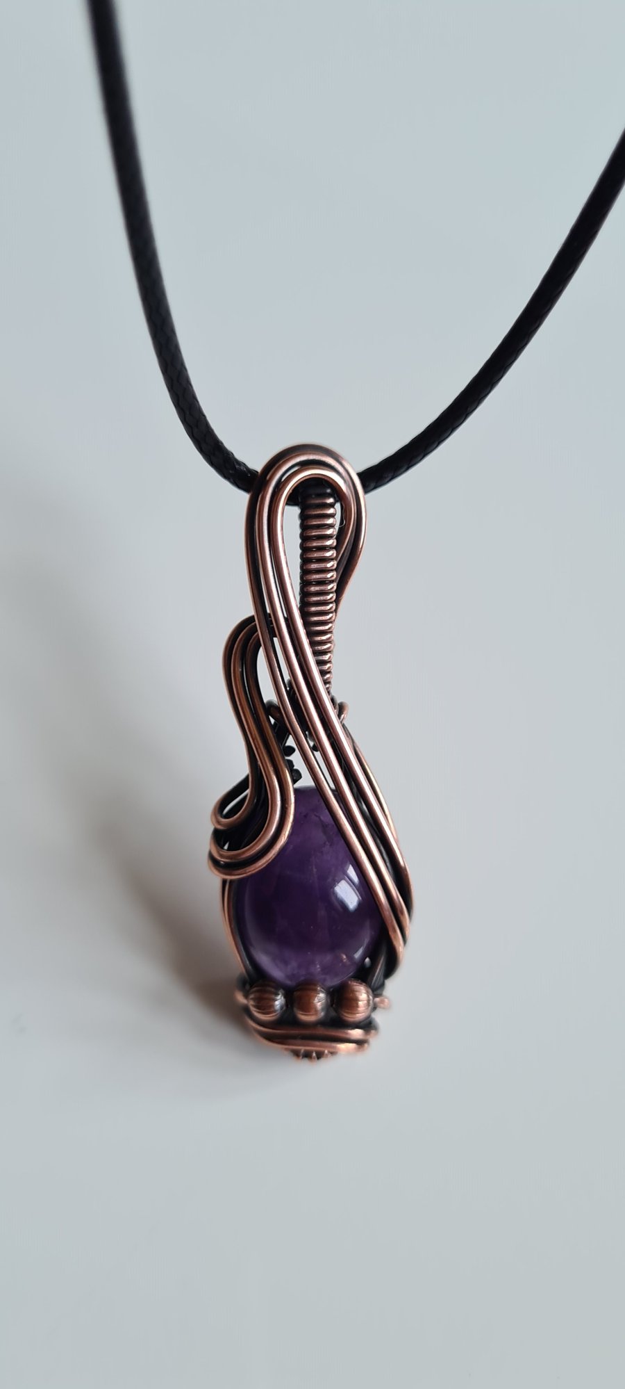 Handmade Natural Purple Amethyst & Copper Necklace Pendant Gift Boxed Jewellery