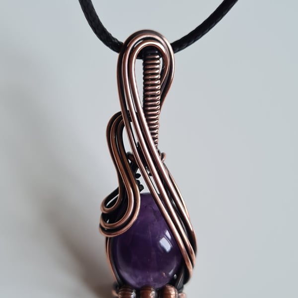 Handmade Natural Purple Amethyst & Copper Necklace Pendant Gift Boxed Jewellery